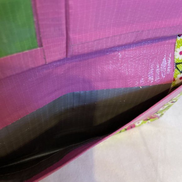 Clutch Duct Tape Wallet Green Pink Flamingo Pattern 7.5" x 4" Pocketbook Pouch - Picture 10 of 11